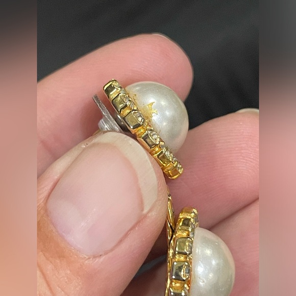 Vintage Signed Lawrence VRBA Faux Pearl Rhinestone 3.5 Dangle Pierced Earrings - Picture 14 of 16